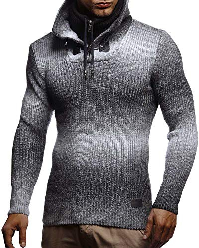 Leif Nelson herr stickad pullover stående krage Slim Fit vinter sommar modern svart herr Pulli t-shirt lång ärm med krage män vit huvtröja ullpullover LN5500