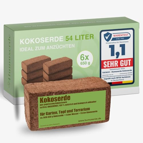 Humuserde I Kokoserde für Pflanzen 6 x 650g - 54L Kokoserde I Erde aus Kokosfasern I 100% natürlich & biologisch abbaubar I nährstoffarme Anzuchterde torffrei & ungedüngt für Hochbeete & Terrarien