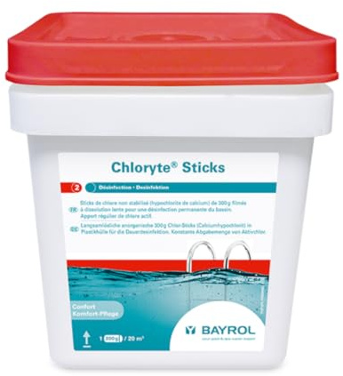 BAYROL Chloryte Sticks Chlore Lent Non Stabilisé Piscine Entretien Régulier | Sticks de chlore sans stabilisant, hypochlorite de calcium, dissolution lente, seau 4,5 kg, production européenne