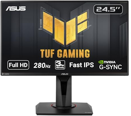 ASUS TUF Gaming VG259QM - Monitor de 24.5 pulgadas, 1080P Full HD (1920 x 1080), IPS rápido, 280 Hz, compatible con G-SYNC, sincronización de desenfoque de movimiento extremo bajo, 1 ms, DisplayHDR