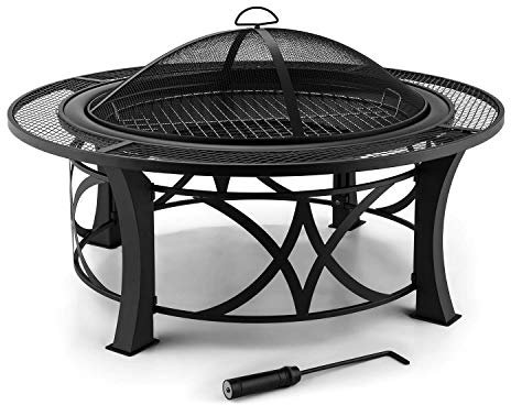 Blumfeldt Braciere 2-in-1 - Bracere, Falò, Diametro 75 cm, Griglia di 60 cm per BBQ, in Acciaio Brunito, Parascintille, Attizzatoio, 4 Piedi, Stile: Ronda, Carbone