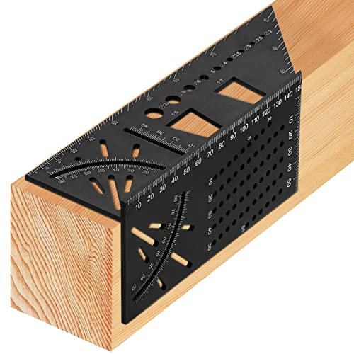 Woodworking Carpenter Square Rule,Baowox 3D Aluminum Alloy Angle Measuring Tool, Multifunction Angle Finder Woodworking Tools or Engineers Carpenters (Black)