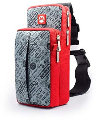 Vita Sharks Rare Cross Body Travel Shoulder Storage Carry Bag for Nintendo Switch + Lite NS Console & Dock - Mario M Red or Aqua Padded Sling Case (RED)