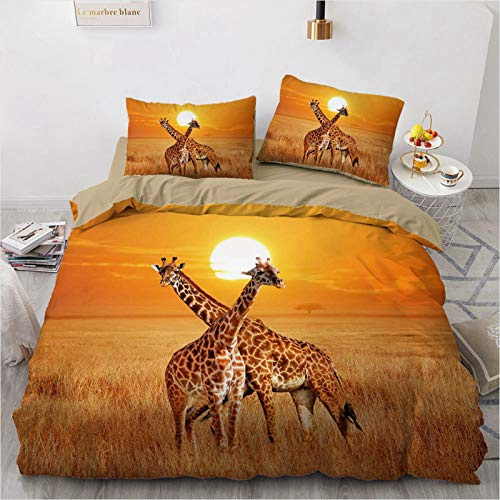 LIANHUAA 3D Tier Hirsch Giraffe Bettwäsche Trendy Bettbezug Bedding 135 X 200 Giraffen Bunt Safari Afrika Landschaft Wildtier Tiermotiv Kids Kinder Junge Mädchen (2,200X200cm)