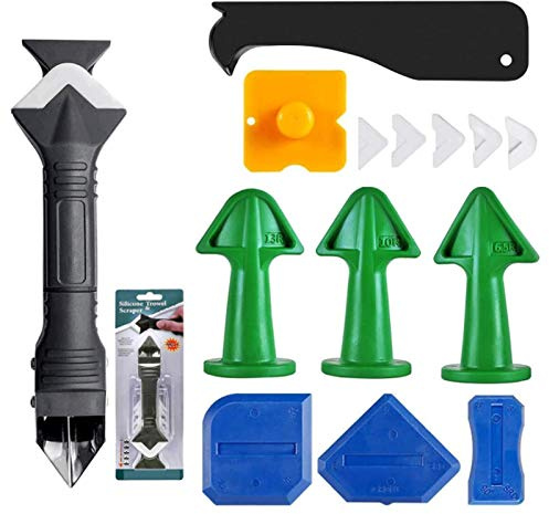 15 Stücke Silikon Abdichtung Werkzeug Caulk Kit,3-In-1-Dichtungswerkzeuge Silikonentferner, Silikon Fugenwerkzeug Multifunktionale Fugenglätter Set, Für Küche Bad Boden Fliesen Sink