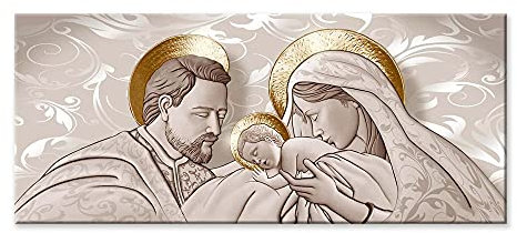 Lupia - Quadro moderno sacra famiglia Canvas World THE KISS SHABBY BROWN, Stampa su Tela per Soggiorno, Capezzale Camera da Letto, Ufficio, 52x122 cm