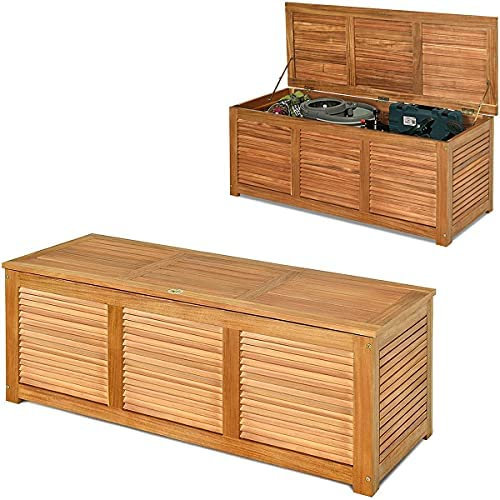 GYMAX Cassapanca Baule Legno da Giardino, Cassapanca Contenitore con Coperchio, Multibox Utilizzabile all’Interno e all‘Esterno, Portata di 160 kg, 120x45x45 cm
