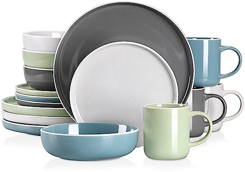 vancasso SESAM Serie Steingut Geschirrset für 4-12 Personen, 16 teiliges Kombiservice – Tafelservice mit Speisetellern, Desserttellern, Müslischalen und Kaffeetassen, skandinavisches Design