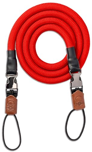 C-Rope Kameragurt Climber aus Kletterseil, Umhängegurt, Kamera-Gurt für alle Kameras aus Kletter-Seil (Bright Red, 140cm)