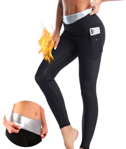 Sudation Pantalon Amincissante Ventre Plat Maigrir Leggings Poches Sauna Suit Shapewear Costume D'entraînement Taille Haute Formateur Shaper Exercice Fitness Gym Yoga Sport Femme