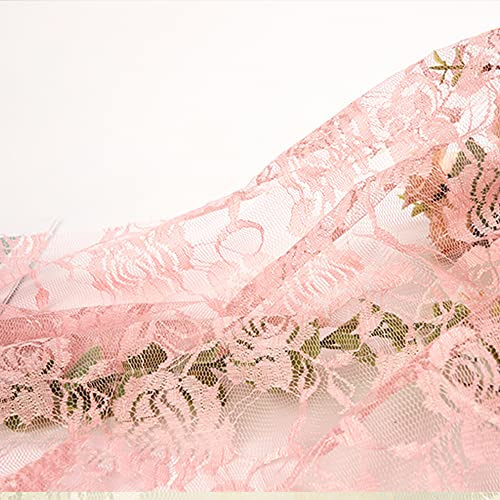 3 Yards 160cm Breit Bunte Rose Blumen Muster Spitzen Tüll Stoff,Halb Transparent Modestoff und Dekostoff zum Nähen Meterware,für Bekleidung Unterwäsche Tutu Rock Hochzeitskleid Tischdeko,Altes Rosa