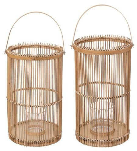Atmosphera - Set mit 2 Laternen - Bambus und Glas - Beige