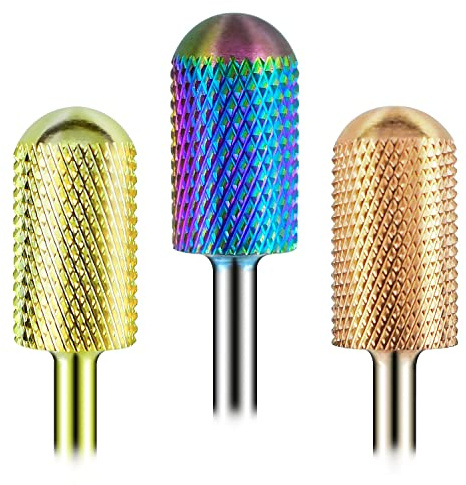 3Pcs Safety Efile Nail Drill Bits, Smooth Round Top Safety for Acrylic Gel | 3-Size(XF, F, M), Durable Anti-Rust Carbide Cross-Cut for Rapid Remove & Long-Lasting, Two-Way, 3/32 for Electric Nail Drill