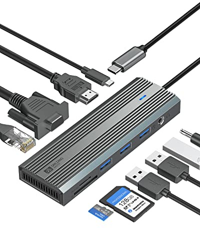 Hub USB-C, estación de Acoplamiento multipuerto 10 en 1, Adaptador USB-C a HDMI, concentrador USB-C Ethernet, 100 W PD, 3 USB-A USB 3.0 para MacBook, Steam Deck, iPad, Surface Pro, Chromebook (Gris)
