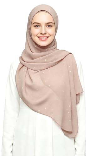 Lina & Lily Damen Hijab Kopftuch Schal mit Glitzer aus Premium Chiffon 72 x 190cm