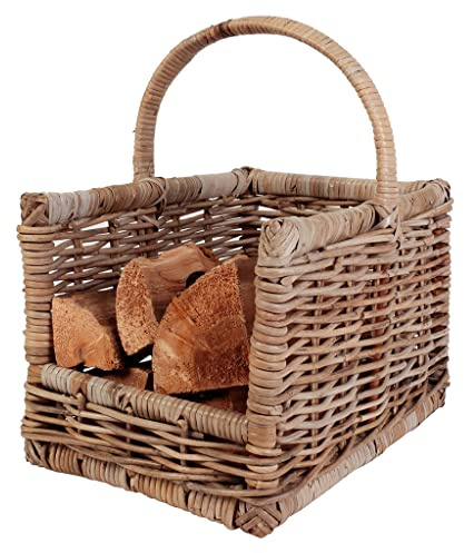 Wicker Log Cradle Kindling Basket Firewood Store Fireside Storage (M)