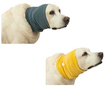 DDFS Sweat à capuche sans rabat pour animaux de compagnie - Casque anti-bruit pour chiens - Jaune + bleu turquoise - Taille L
