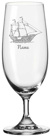 Leonardo Vaso de cerveza con grabado – Velero – Copas Personalizadas con nombre – Tulipán de cerveza como regalo – Idea de regalo para hombres – Regalos para papá para el Día del Padre – 280 ml