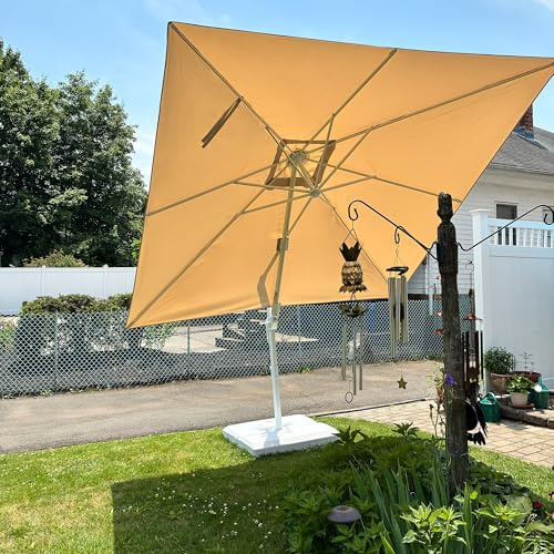 PURPLE LEAF Parasol Déporté 2,7 x 2,7 m Beige avec Mât Alu Blanc Pied Croix | Design épuré et contemporain, Rotation 360°, Inclinaison 5 Positions, Toile avec Protection UV UPF50+, Anti Vent, Café, Bar