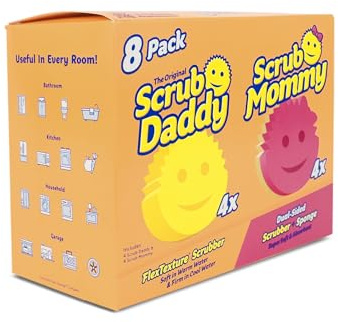 Scrub Daddy Original (4) + Scrub Mommy Kitchen Sponges (4) - Scratch-Free Dish Scrubber - Multipurpose Kitchen Cleaning Sponges - BPA Free Polymer Foam - Stain & Odor Resistant (8 Pack)