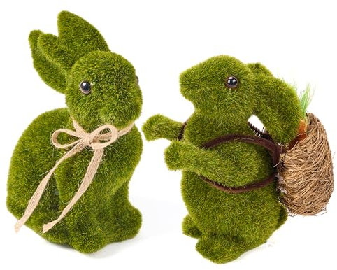 JOYIN Decorazione da tavolo con coniglietto in erba pasquale, ornamento da tavolo, centrotavola, figurine di coniglio floccato, statua da giardino, decorazione pasquale primaverile