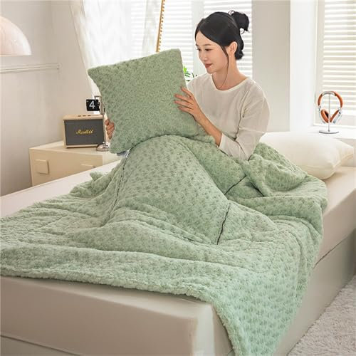 Hixingo Reisedecke und Kissen 2 in 1, Reisedecke mit Kissen Set Multifunktionale Reise Decke und Kissen 2 in 1 Weichem Flugzeug Verwandlungskissen für Urlaub, Camping (40 * 40cm,Rosen-Salbei-Grün)