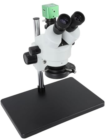 Microscope Trinoculaire LED à composé Numérique de Laboratoire, Grossissement 7X-45X, Source de Lumière Réglable et Scène Mécanique à Double Couche (Prise UE)