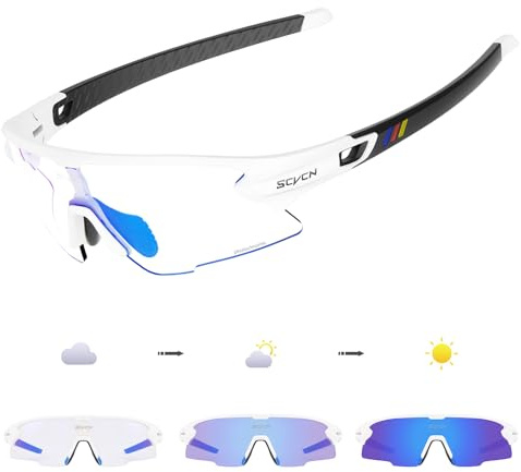 SCVCN Fotokromatiska självtonande cykelglasögon för män kvinnor klara sportsolglasögon TR90 ram sport cykling MTB cykelglasögon UV400 skydd sportglasögon löpning triathlon baseball S2