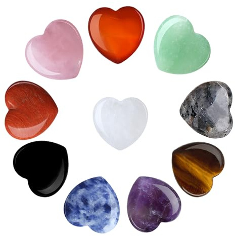 GUJOXILA 10 Stück Herz Kristalle Set Valentinstag Liebe Edelsteine | Mini Geschenke Heilsteine Spirituelle Geschenke Meditation Dekosteine Gastgeschenke Hochzeit Geschenk für Freundin