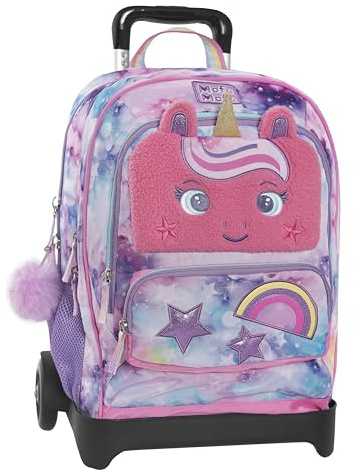 MOFU MOFU - Zaino Scuola Trolley Mofu Mofu, Maniglia Regolabile, Trolley Staccabile, Spallacci Imbottiti e Regolabili, 2 Scomparti Principali, Tasca Frontale, Chiusure A Zip, 34x52Hx22 cm, Lilla