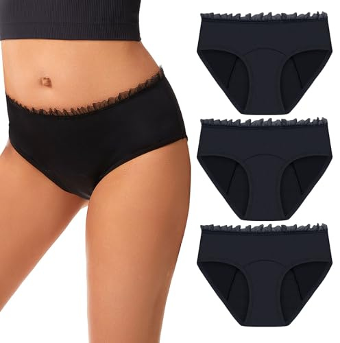 Feel Natural Mixte Pack De 3 Culottes Menstruelles Brossé, Noir, M EU
