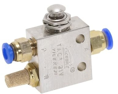 TAC2-31P 1/8 Male thread 2 Position 3 Way Metal Push Button Switch Mechanical Valve Pneumatic Exhaust valve w Fittings(With 6mm Fitting)