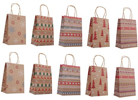 FOMIYES 20stücke Geschenktüten aus Kraftpapier mit Griff Weihnachtstüten als Papiertüte für Süßigkeiten Aufbewahrungstasche für Weihnachten und Partys