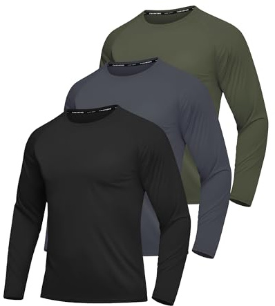 FUXERT 3er Pack Langarmshirt Herren Rashguard UV Shirt UPF 50+ Schnelltrocknend Sport Tshirts Für Outdoor Surfen Schwimmen Running(BKDGAG L)