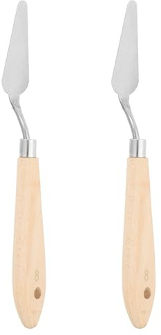 PATIKIL Art Spatula, 2 Pcs No.8 20mm Stainless Steel Flexible Palette Knife Painting Knife Painting Spatula Oil Painting Mixing Scraper with Wood Handle for Canvas Acrylic Painting, Brown