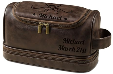 Personalisierter Kulturbeutel für Herren aus Leder | Individuell, Reise-Kulturtasche, Mit Initialen, Geschenk für Papa Ehemann Opa Trauzeugen, Vatertag