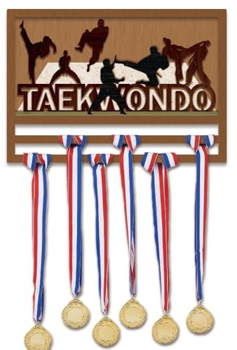 SUPERDANT 3D Taekwondo Medaillenhalter Taekwondo Silhouette Medaillen Aufbewahrung Holz Medaillen Halter Schlüsselband Turnmedaillenhalter Medaille Aufhängedekor Geschenke für Sportler