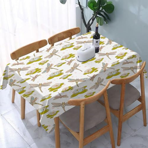 YOIUE Tischdecke Abwaschbar Rechteckig,137x183cm,Polyester Tischtuch Tafeldecke Ornamente Schmutzabweisend Pflegeleicht,Libelle, Blumen, Flanken, Fluss, Loddon, Lilie, Blatt