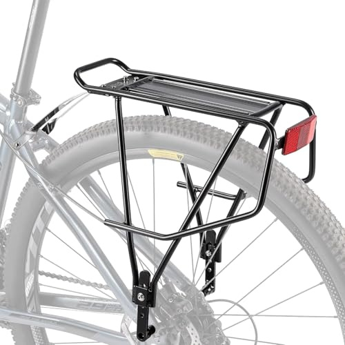 KONG MING CAR Universal Gepäckträger -Fahrrad Gepäckträger mit Seitenschienen für Satteltaschen,Leichtes Aluminium Fahrrad gepäckträger hinten für 26-29 Zoll, 27kg Traglast (H672 - Disc/V-Brake)