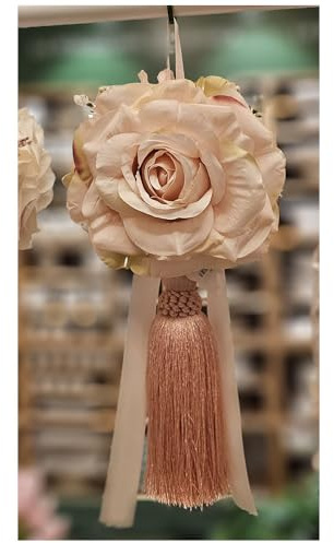 Fiori di Lena Nappa da Appendere con Rosa e ortensie, Made in Italy 19xH32 cm 6 Varianti (1pz) Cipria