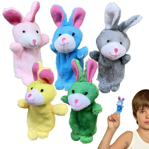 Mossette per dita, pupazzi per dita animali,Set di giocattoli per Bunny Finger per 5 - pupazzi animali di peluche per, spettacoli, di gioco, scuole, compleanno