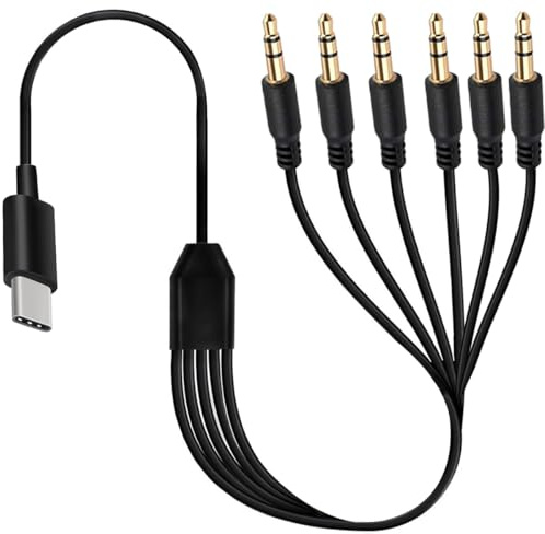 Multi 6 in 1 USB C a 3,5 mm splitter Y cavo tipo C maschio a Six L 3,5 mm maschio 3 poli cavo audio con chip audio digitale per laptop, telefono Android, audio auto aux (6 x 3,5 mm)