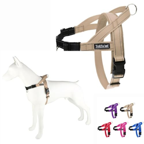 No Pull Dog Harness with Handle, Rear & Front Clip, Adjustable, Easy On/Off, Reflective, Lightweight & Mesh Padded, No Choke. Harness Large Size Dog (Beige-Black,Extra Large)