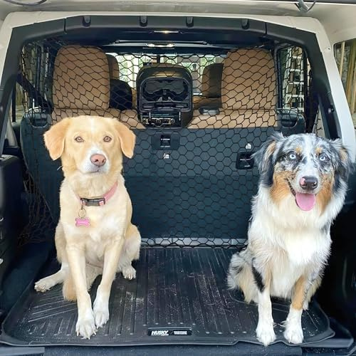 Auto-Netz für Hunde, Auto Schutznetz Barriere Trennnetz, 120 x 70 cm Universaler Auto Netz Haustier Barrier, Einstellbar Oxford Rücksitz Barriere Trennnetz verhindert Klettern auf die Vordersitze
