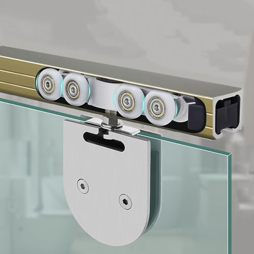 Binario per Porta Scorrevole Binario Superiore per Porta in Vetro con Ferramenta, Kit Binario Scorrevole per Porta in Vetro Senza Telaio, Set di Ferramenta per Porta del Fienile in Alluminio, Binario