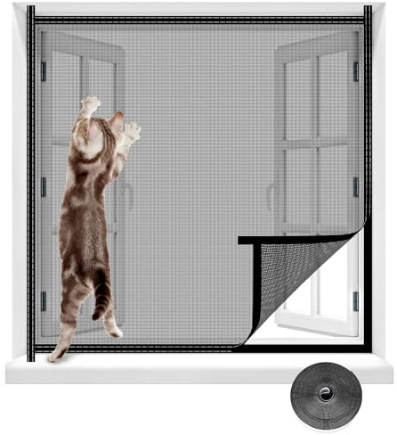 Zanzariera per Finestre Protezione per Gatti Anti-Insetti, Rete per Gatti per Finestre Senza Forare, Protezione per Gatti per Balcone per Lucernario Balcone (100X130CM)