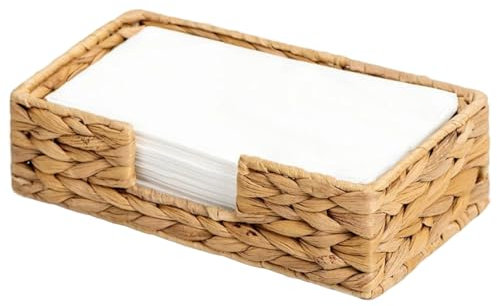 Cesto portatovaglioli, porta tovaglioli in rattan intrecciato in giacinto d'acqua, 24,1 x 13 x 7,1 cm, porta carta rettangolare in vimini per tavolo, bagno, cestino porta asciugamani usa e getta per