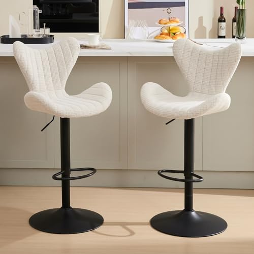 Ya-Home Tabouret de Bar Moderne avec Repose-Pied en Métal, Chaise Haute Bar Lot de 2 Chaise Bar en Chenille Tabouret pour Bar, Avoine