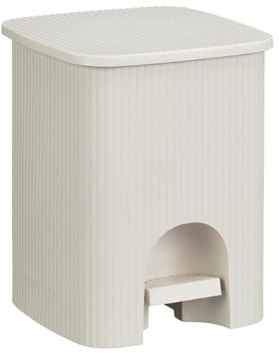 MEHRU 6L Ribbed Plastic Pedal Bin, Household Rubbish Bin, Kitchen Waste Bin with Lid, Plastic Container, Rubbish Pedal Bin with Removable Inner Bucket for Home, Bathroom, Office. (Natural)