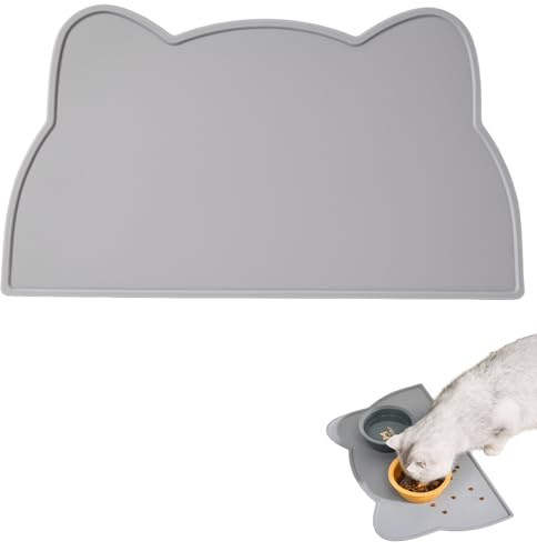 Tappetino per ciotola in silicone di alta qualità, piccolo tappeto ciotola per cani e gatti, per ciotole d'acqua e cibo per animali, lavabile in lavastoviglie, facile da pulire. (Grigio Chiaro)